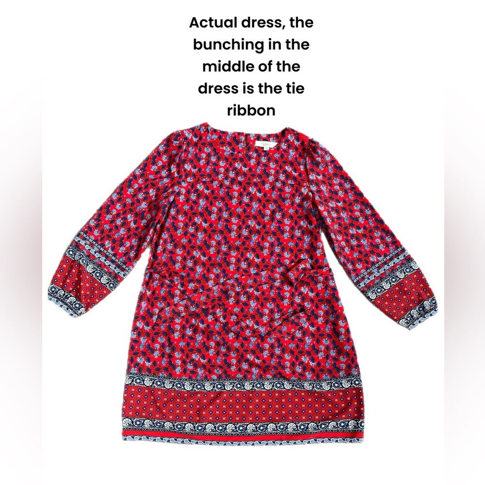 LOFT Border Floral Tie Waist dress - Picture 2 of 6